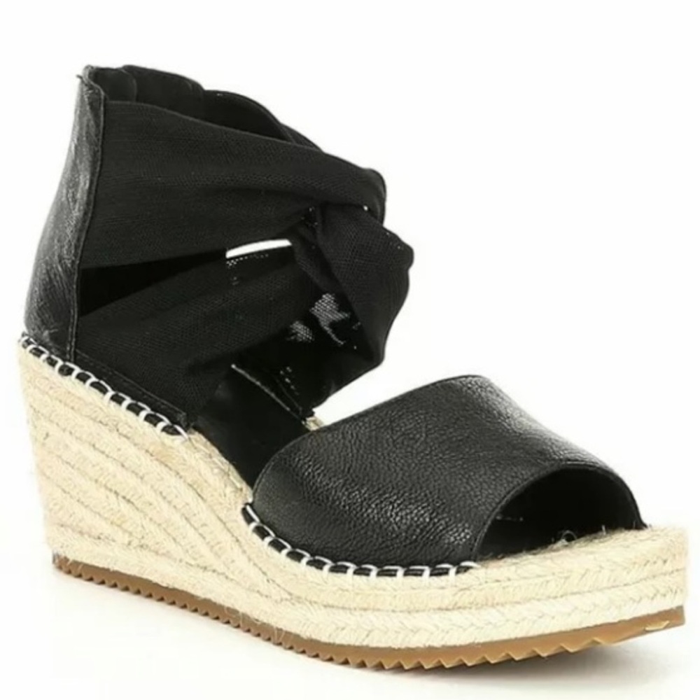 Eileen Fisher Wiley-TL Black Espadrille Wedge Sandals size 9
